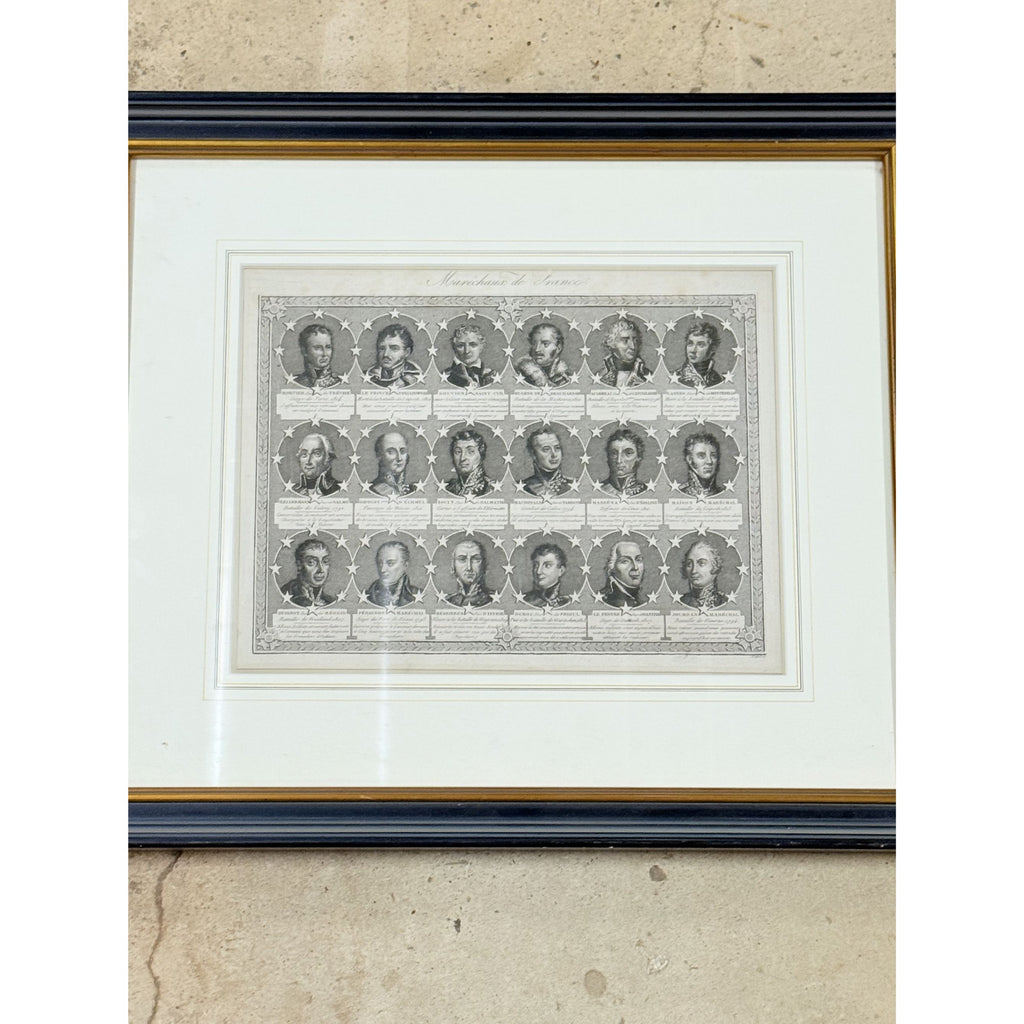 Portrait Engraving Framed Antique French Marshals 19th c Napoleonic Military Art Carle Vernet Campagnes des Français Historical Wall Decor