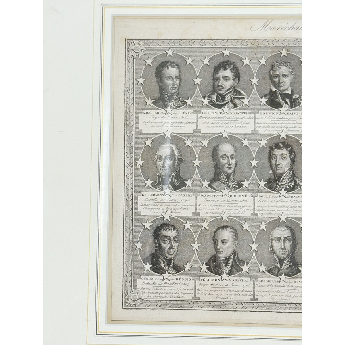 Portrait Engraving Framed Antique French Marshals 19th c Napoleonic Military Art Carle Vernet Campagnes des Français Historical Wall Decor