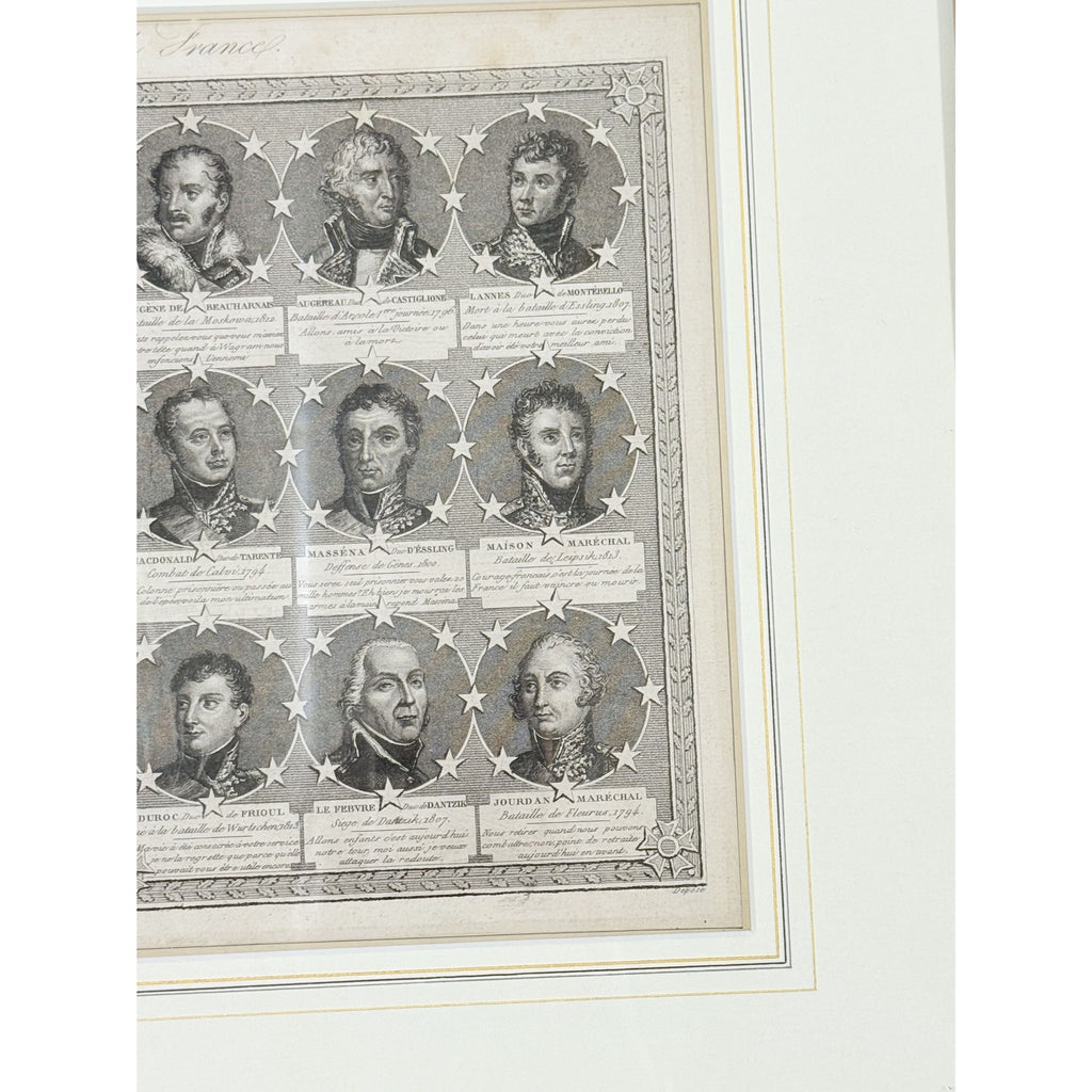 Portrait Engraving Framed Antique French Marshals 19th c Napoleonic Military Art Carle Vernet Campagnes des Français Historical Wall Decor