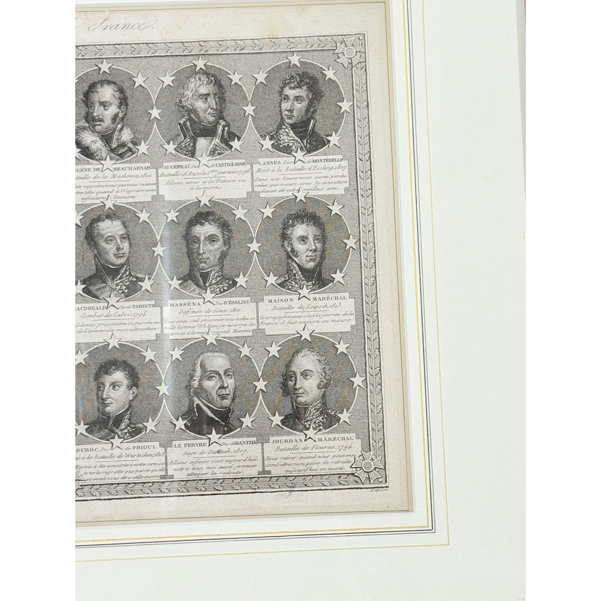 Portrait Engraving Framed Antique French Marshals 19th c Napoleonic Military Art Carle Vernet Campagnes des Français Historical Wall Decor