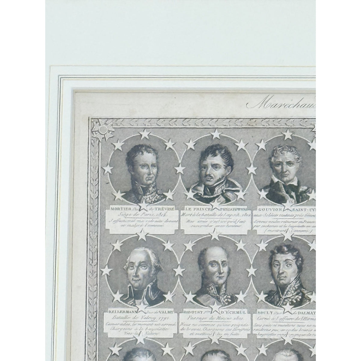 Portrait Engraving Framed Antique French Marshals 19th c Napoleonic Military Art Carle Vernet Campagnes des Français Historical Wall Decor