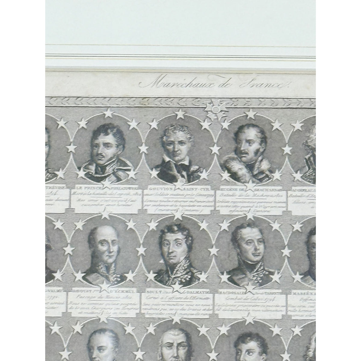 Portrait Engraving Framed Antique French Marshals 19th c Napoleonic Military Art Carle Vernet Campagnes des Français Historical Wall Decor
