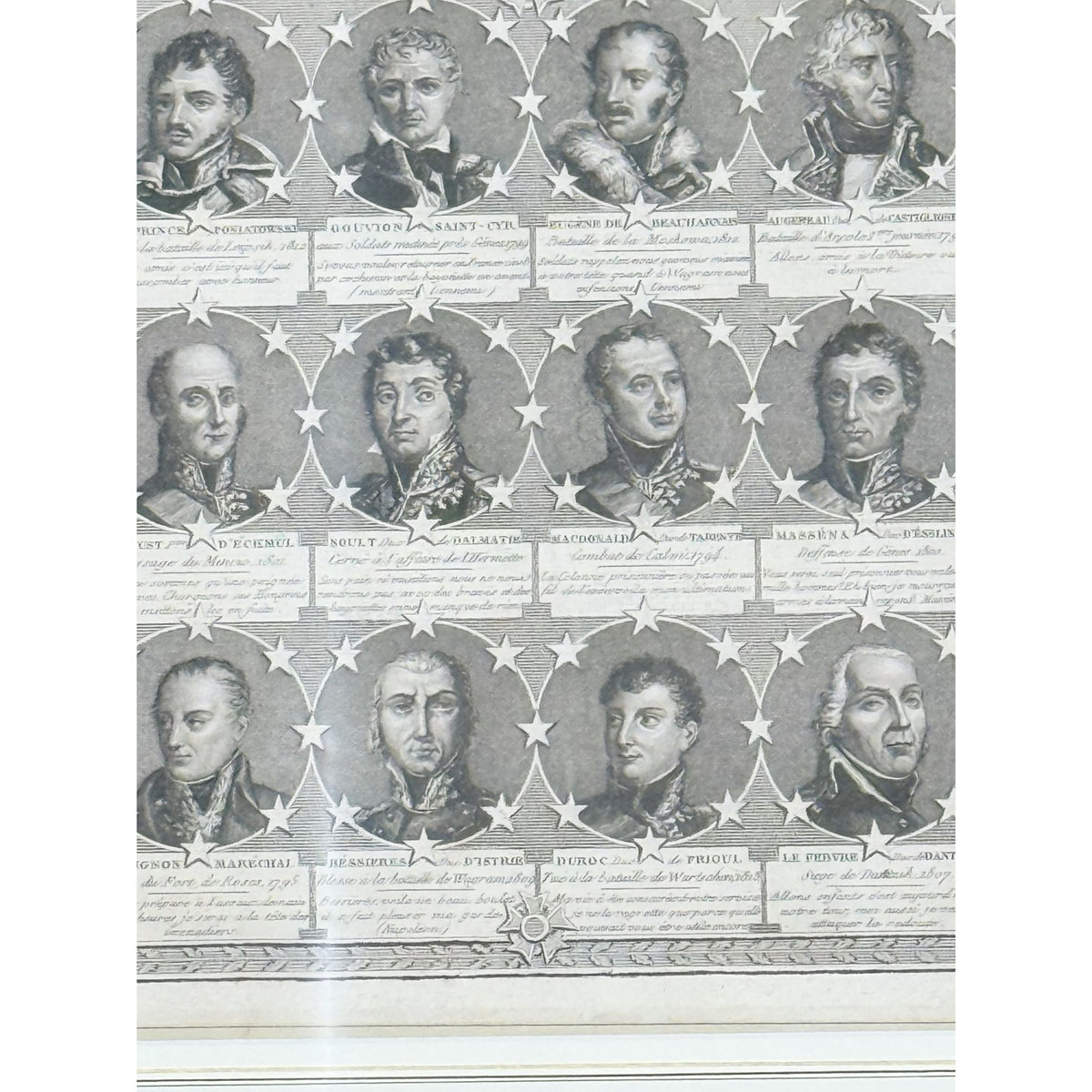Portrait Engraving Framed Antique French Marshals 19th c Napoleonic Military Art Carle Vernet Campagnes des Français Historical Wall Decor