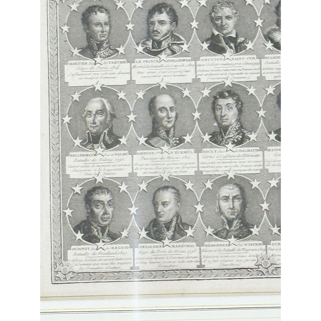 Portrait Engraving Framed Antique French Marshals 19th c Napoleonic Military Art Carle Vernet Campagnes des Français Historical Wall Decor