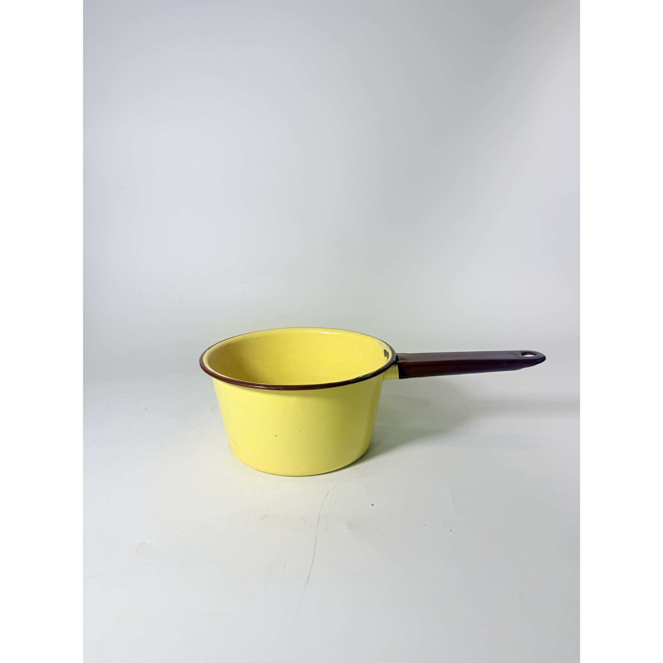 Enamelware Saucepan Pot Vintage Beige With Brown Trim  Sauce Pan Cookware Kitchen Farmhouse Country Primitive Granny Cottage COre