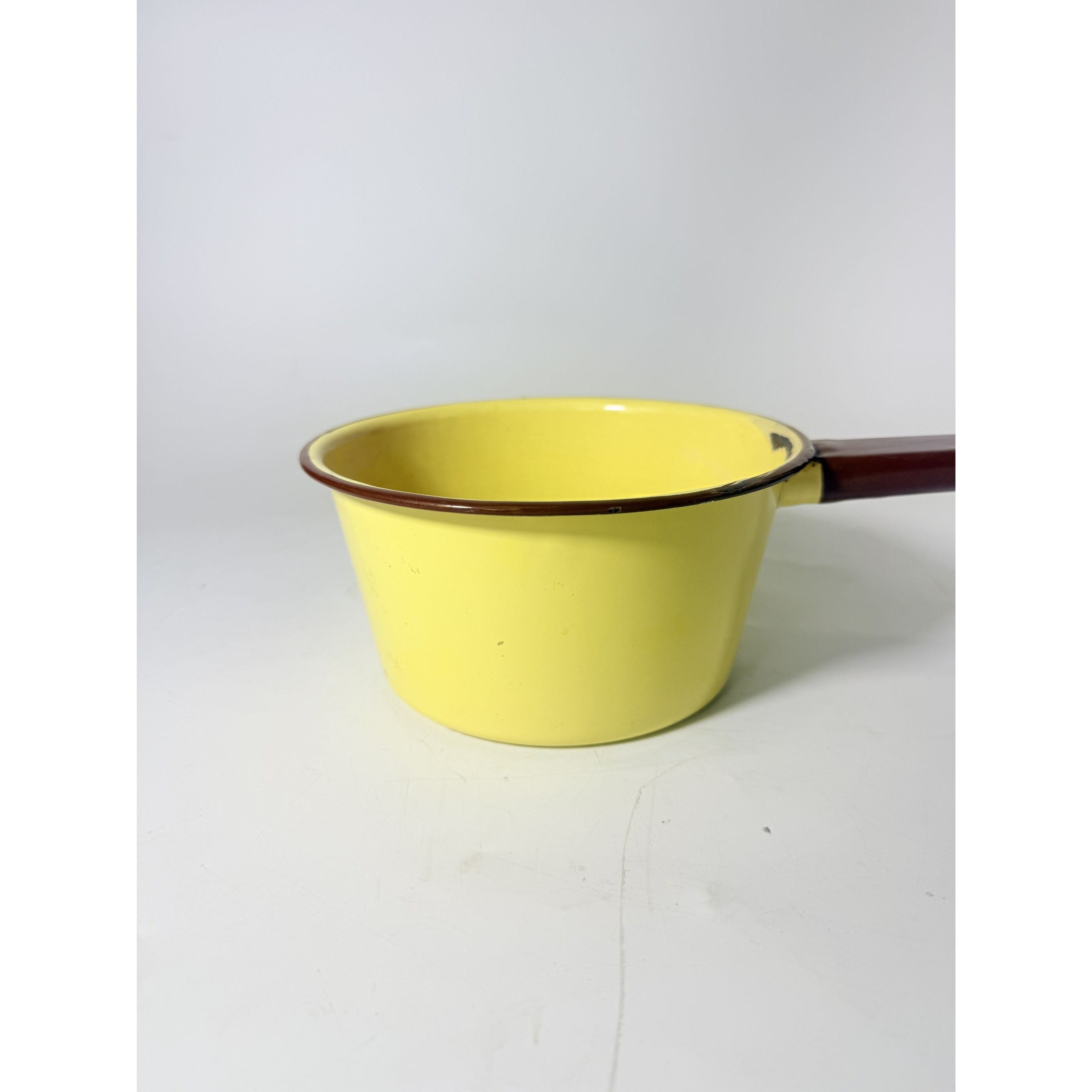 Enamelware Saucepan Pot Vintage Beige With Brown Trim  Sauce Pan Cookware Kitchen Farmhouse Country Primitive Granny Cottage COre