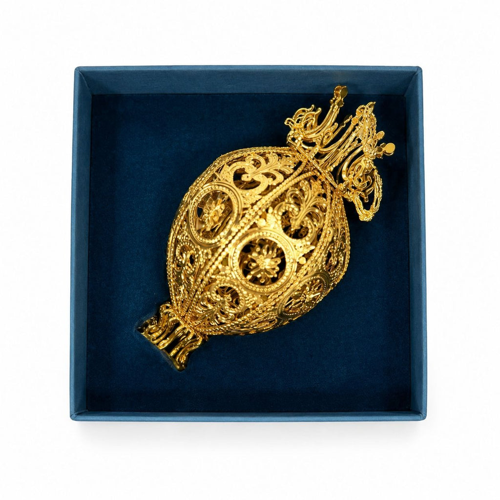 Christimas Ornament Baldwin 1996 3D 24kt Gold Over Brass Imperial Filigree Ball/Egg Original Box Collectible Holiday Accents