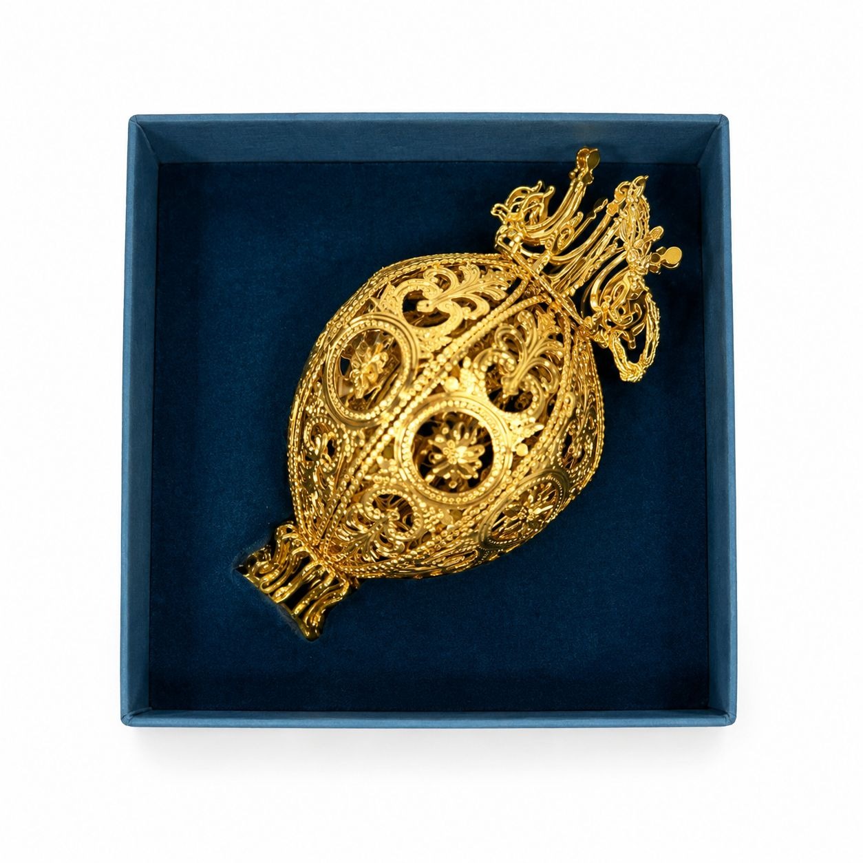 Christimas Ornament Baldwin 1996 3D 24kt Gold Over Brass Imperial Filigree Ball/Egg Original Box Collectible Holiday Accents