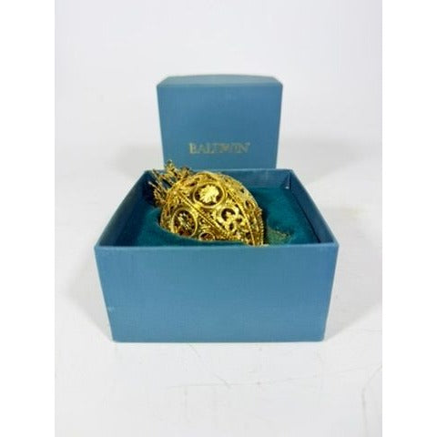 Christimas Ornament Baldwin 1996 3D 24kt Gold Over Brass Imperial Filigree Ball/Egg Original Box Collectible Holiday Accents