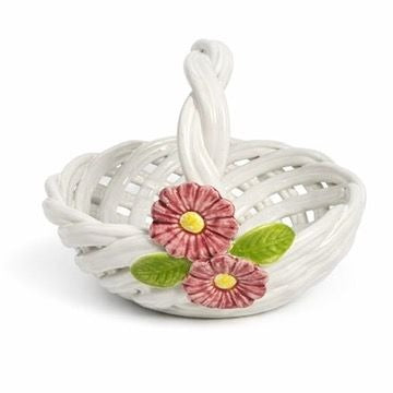Pottery Basket Portugal Flowers Open Weave Lattice Spring Floral Hand Painted Home Decor Decorative Accents Ceramic Vintage Traditional