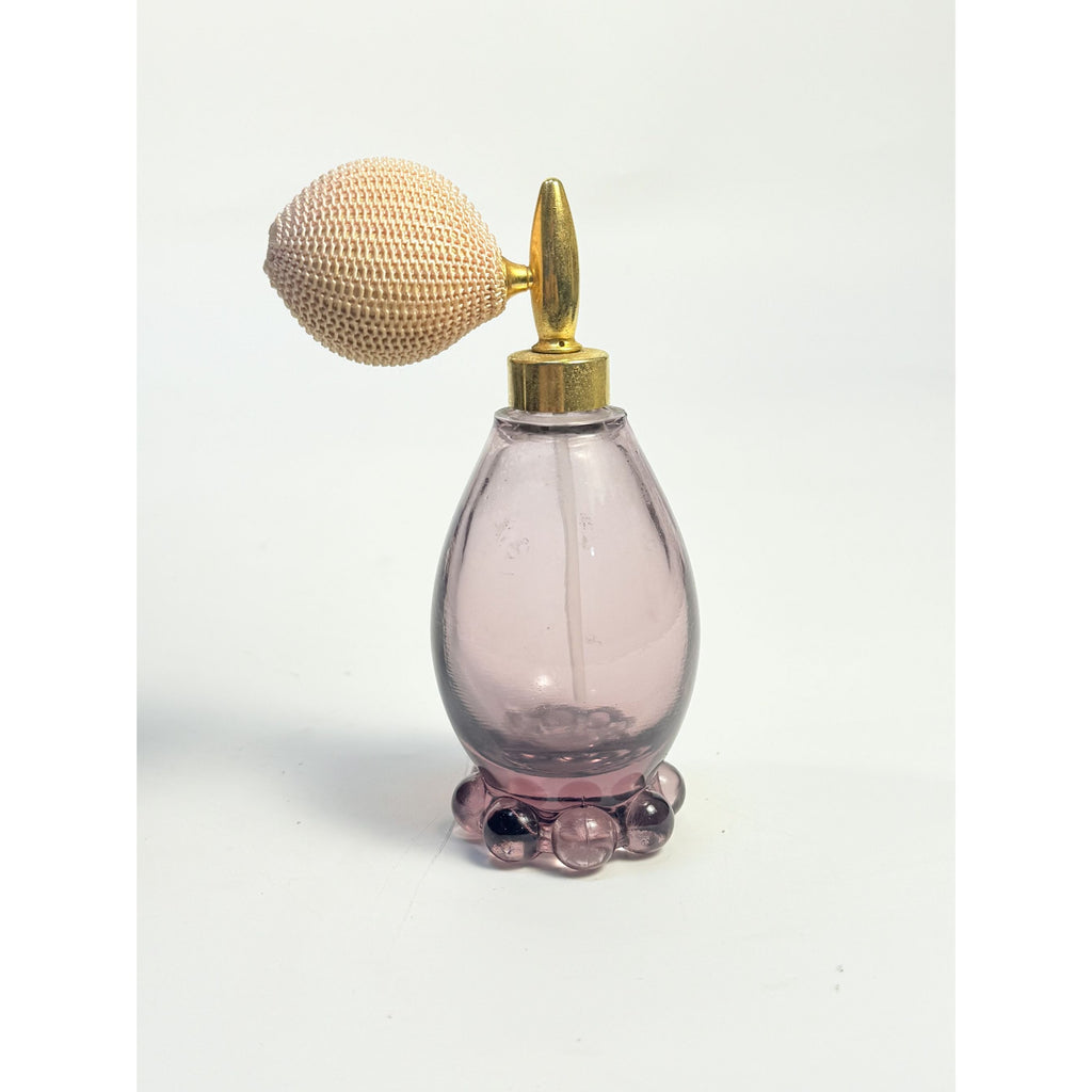 Glass Perfume Bottle with Atomizer Spray Pump Lavender Purple Vintage Boudior Vanity Collectible Glassware