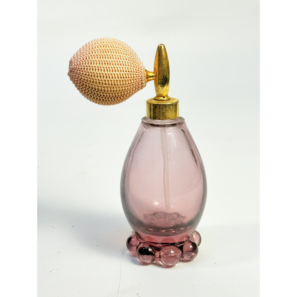 Glass Perfume Bottle with Atomizer Spray Pump Lavender Purple Vintage Boudior Vanity Collectible Glassware