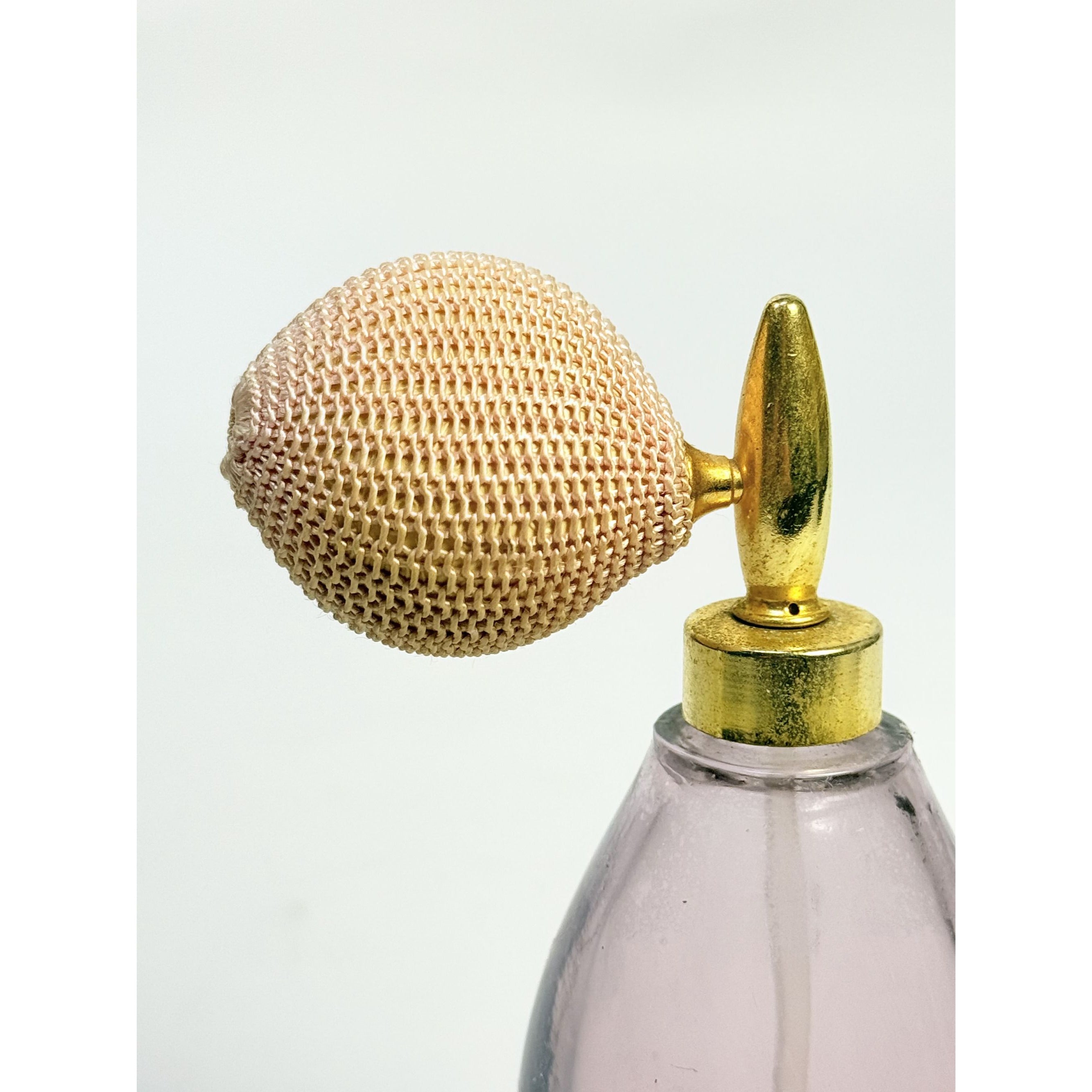 Glass Perfume Bottle with Atomizer Spray Pump Lavender Purple Vintage Boudior Vanity Collectible Glassware