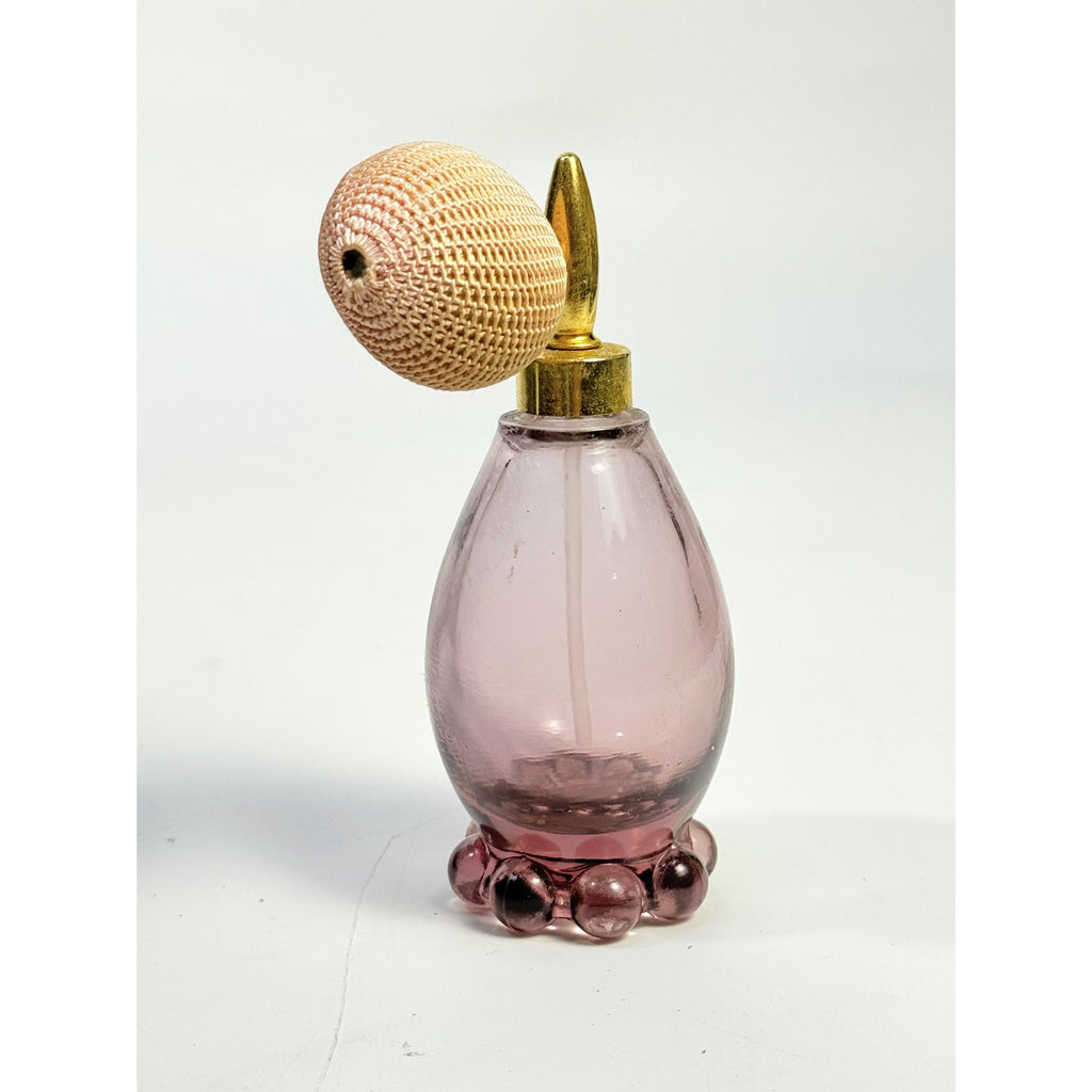 Glass Perfume Bottle with Atomizer Spray Pump Lavender Purple Vintage Boudior Vanity Collectible Glassware