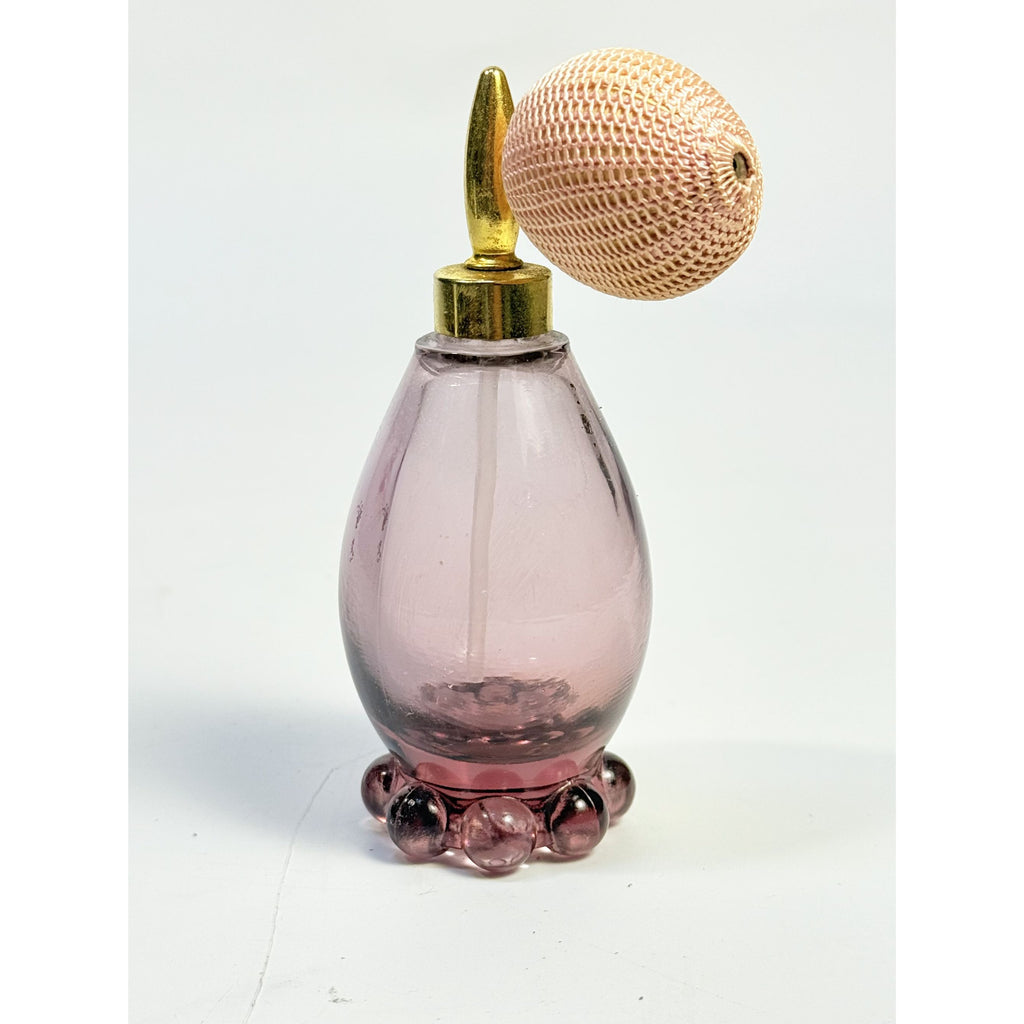 Glass Perfume Bottle with Atomizer Spray Pump Lavender Purple Vintage Boudior Vanity Collectible Glassware
