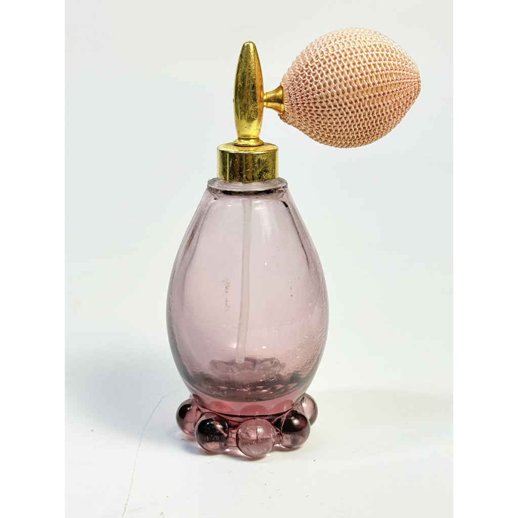 Glass Perfume Bottle with Atomizer Spray Pump Lavender Purple Vintage Boudior Vanity Collectible Glassware