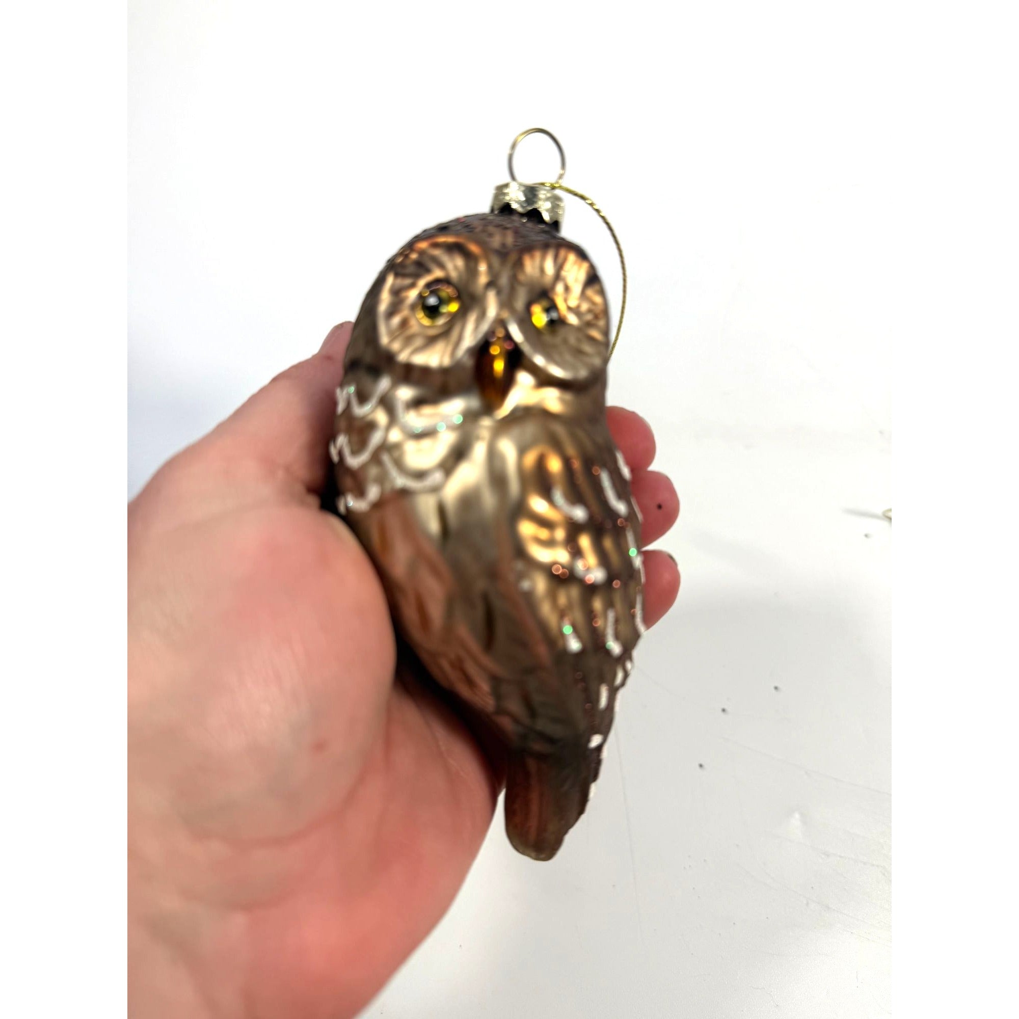 Owl Christmas Tree Ornaments Set 4 Hand Blown Glass Ornaments Woodland Creature Holiday Seasonal Decor Hand Painted Brown Vintage
