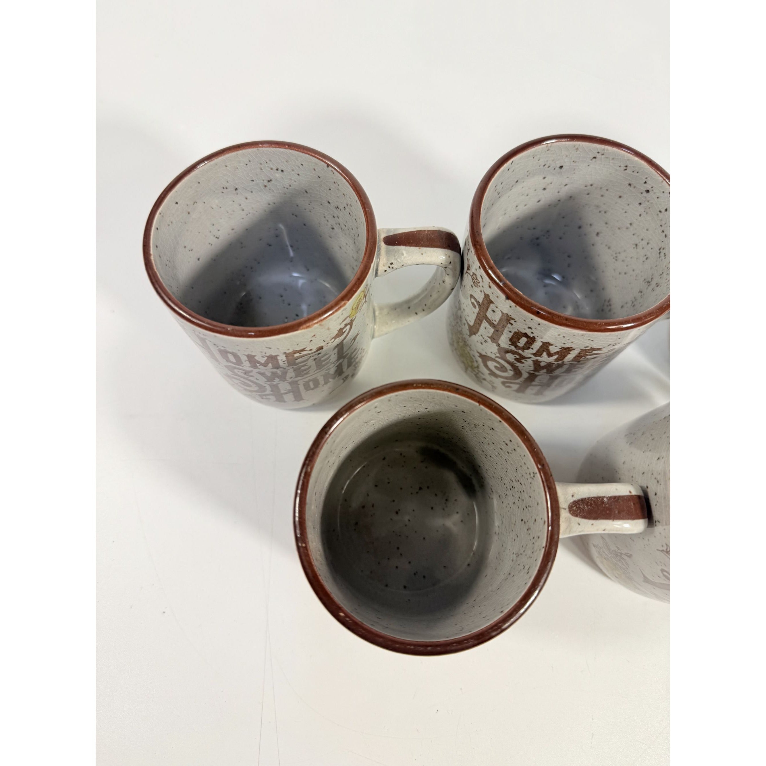 Stoneware Coffee Mugs Set 5 Home Sweet Home Japan Floral Specked Dessert Salad Vintage Farmhouse Country Cottage Granny Core Pottery 12 oz