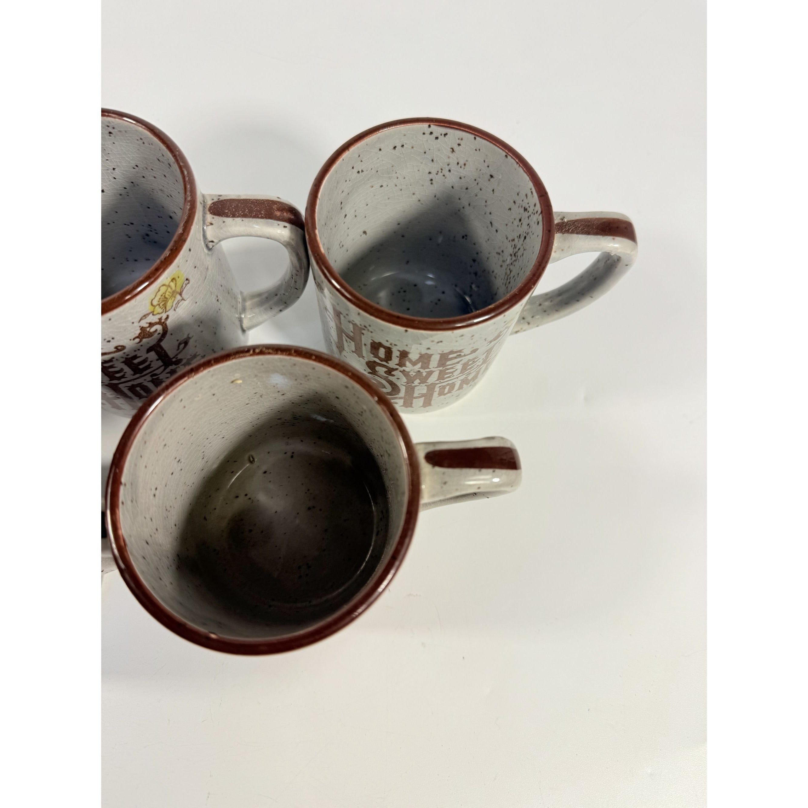Stoneware Coffee Mugs Set 5 Home Sweet Home Japan Floral Specked Dessert Salad Vintage Farmhouse Country Cottage Granny Core Pottery 12 oz