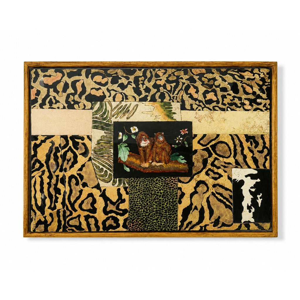 Glass Tray Robert M Weiss Reverse Hand Painted Wooden Display Peru VTG Baboon Animal Print