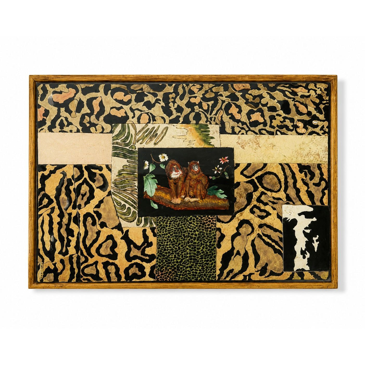 Glass Tray Robert M Weiss Reverse Hand Painted Wooden Display Peru VTG Baboon Animal Print