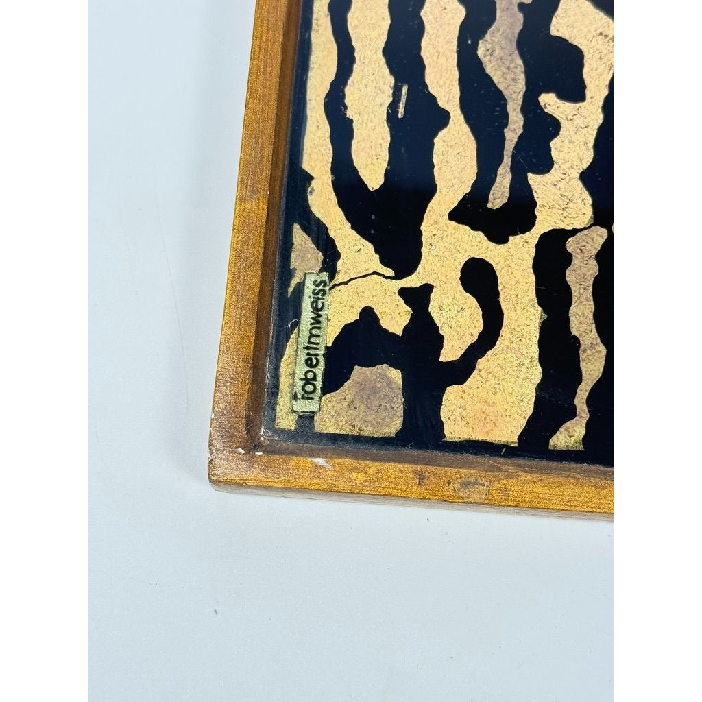 Glass Tray Robert M Weiss Reverse Hand Painted Wooden Display Peru VTG Baboon Animal Print