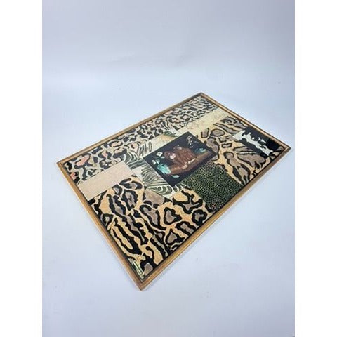 Glass Tray Robert M Weiss Reverse Hand Painted Wooden Display Peru VTG Baboon Animal Print