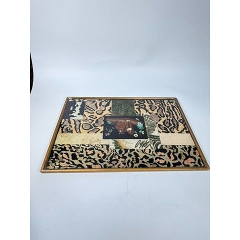 Glass Tray Robert M Weiss Reverse Hand Painted Wooden Display Peru VTG Baboon Animal Print