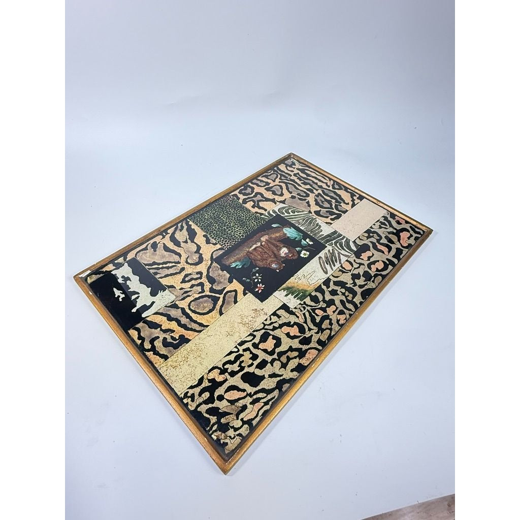 Glass Tray Robert M Weiss Reverse Hand Painted Wooden Display Peru VTG Baboon Animal Print