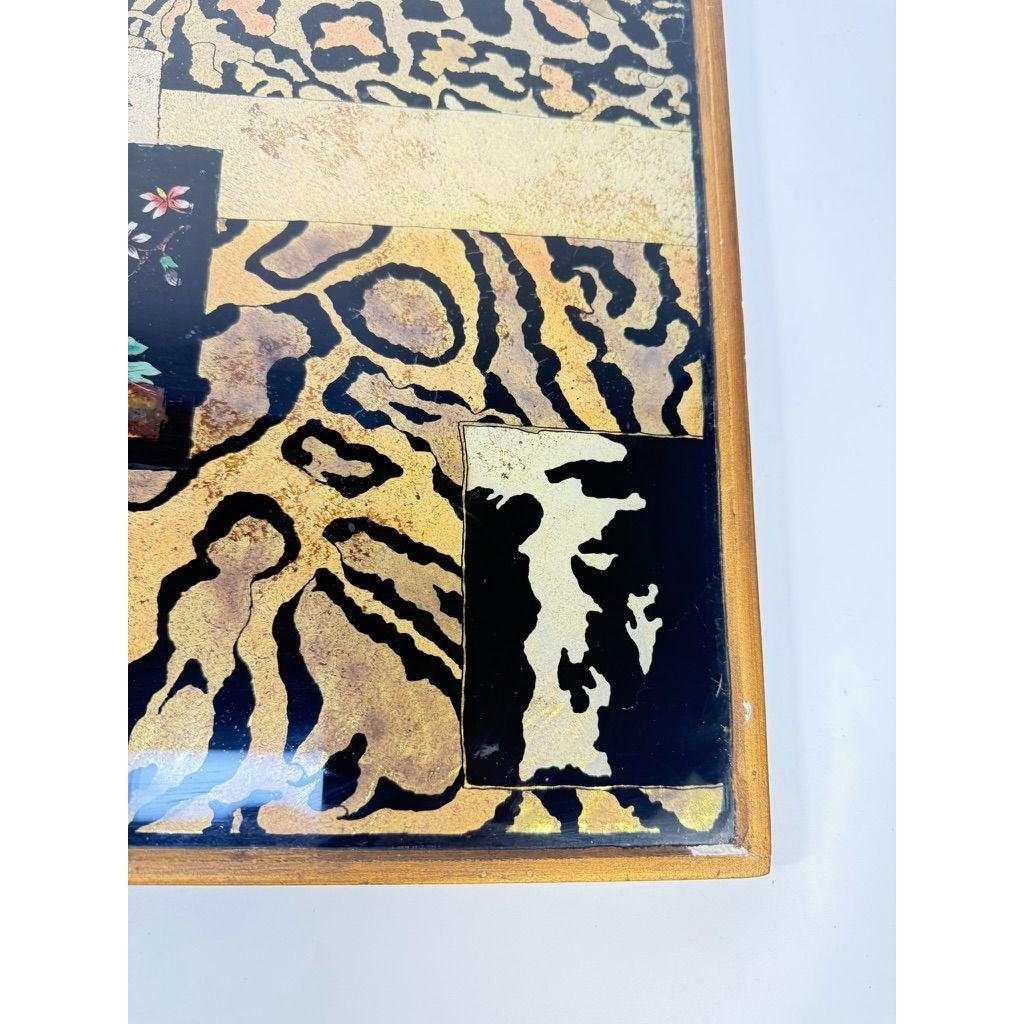 Glass Tray Robert M Weiss Reverse Hand Painted Wooden Display Peru VTG Baboon Animal Print