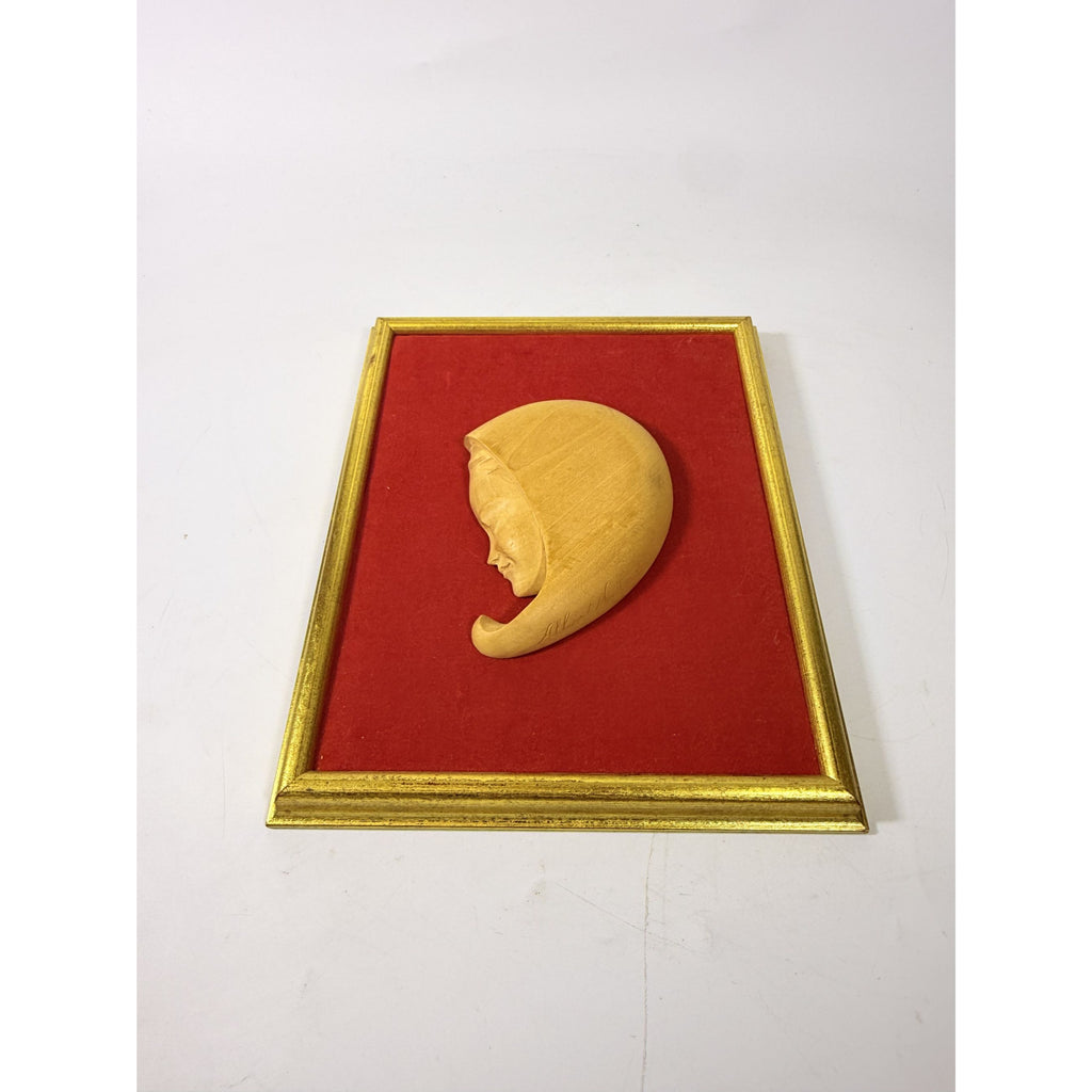 Hand Carved Madonna  Framed Decor Art  Adalbert Thibault woodCanada Gallery Wall Gold Frame Velvet Back Home Decor Decorative Accent