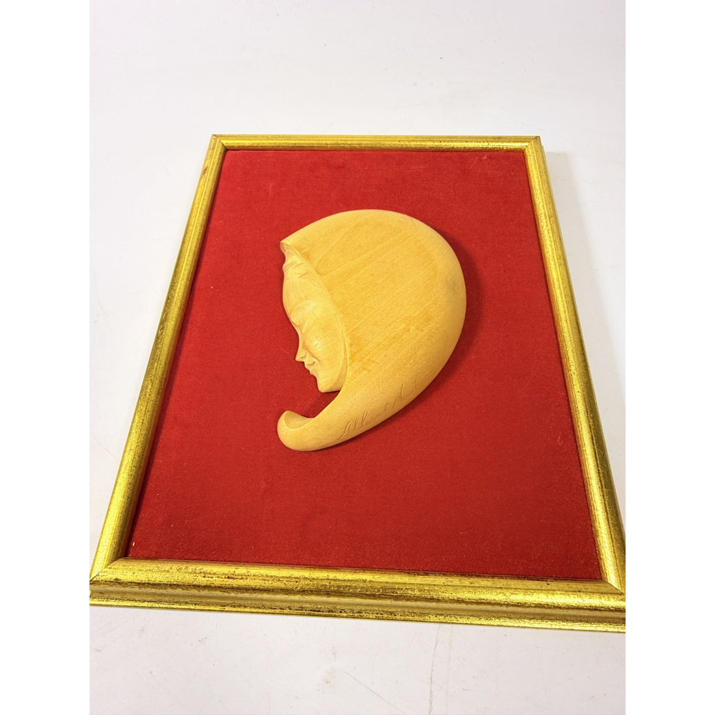 Hand Carved Madonna  Framed Decor Art  Adalbert Thibault woodCanada Gallery Wall Gold Frame Velvet Back Home Decor Decorative Accent