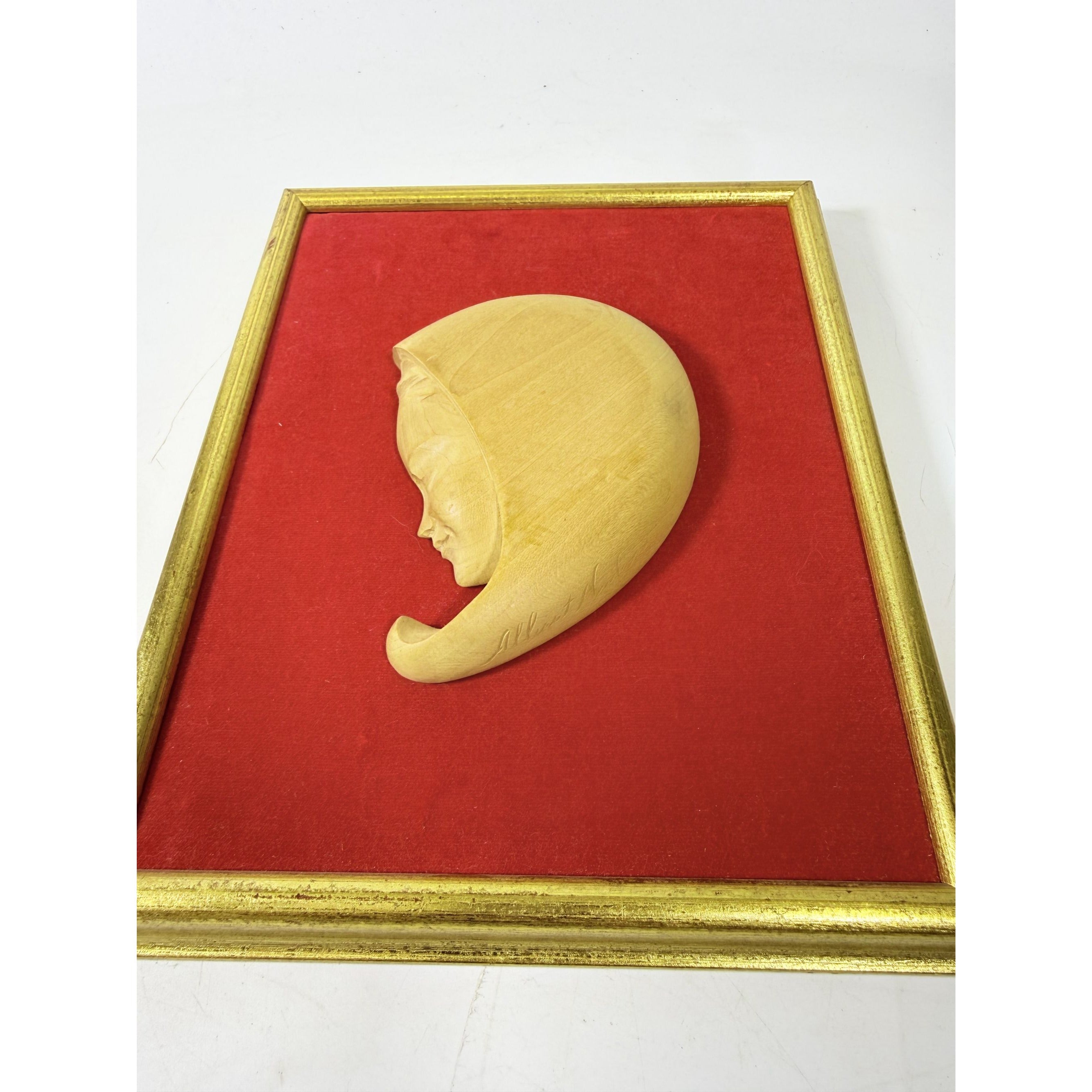 Hand Carved Madonna  Framed Decor Art  Adalbert Thibault woodCanada Gallery Wall Gold Frame Velvet Back Home Decor Decorative Accent