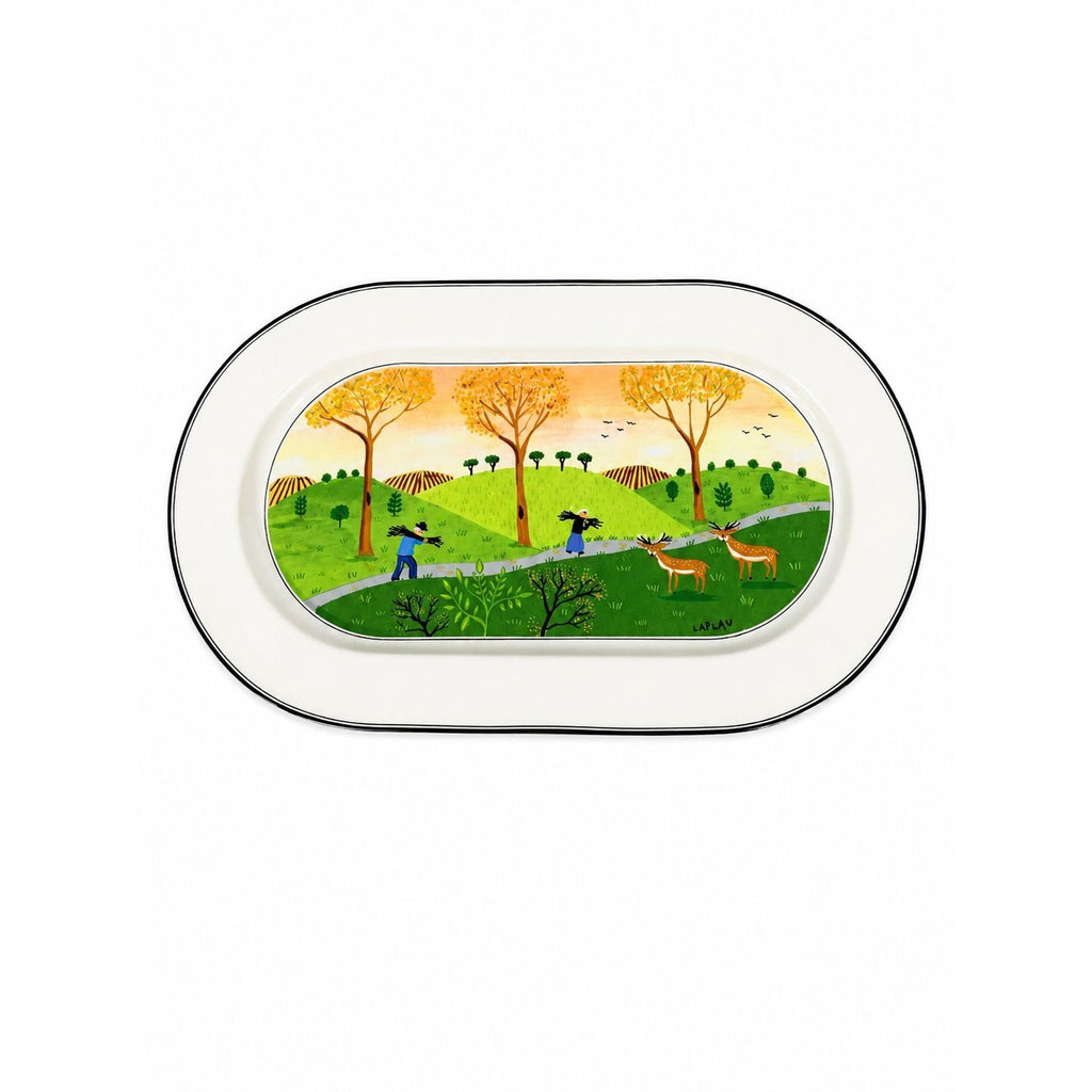Villeroy & Boch Design Naif Porcelain 15-1/4" Oval Serving Platter Replacement China "Gathering Twigs" scene by artist Gérard Laplau Vintage