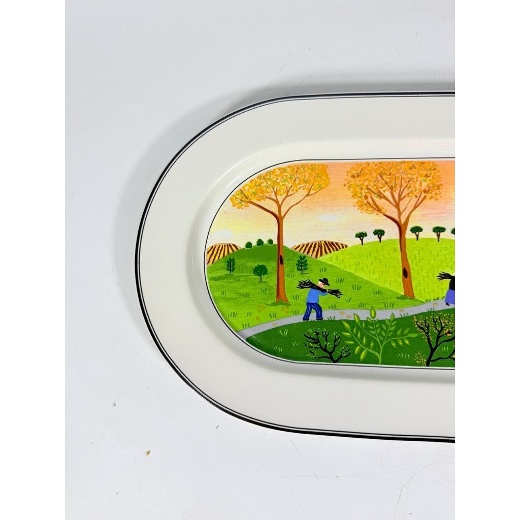 Villeroy & Boch Design Naif Porcelain 15-1/4" Oval Serving Platter Replacement China "Gathering Twigs" scene by artist Gérard Laplau Vintage