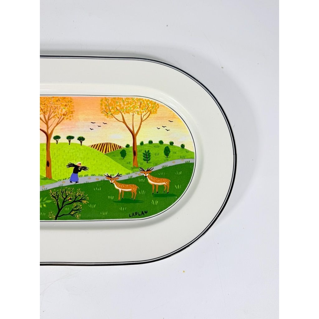 Villeroy & Boch Design Naif Porcelain 15-1/4" Oval Serving Platter Replacement China "Gathering Twigs" scene by artist Gérard Laplau Vintage