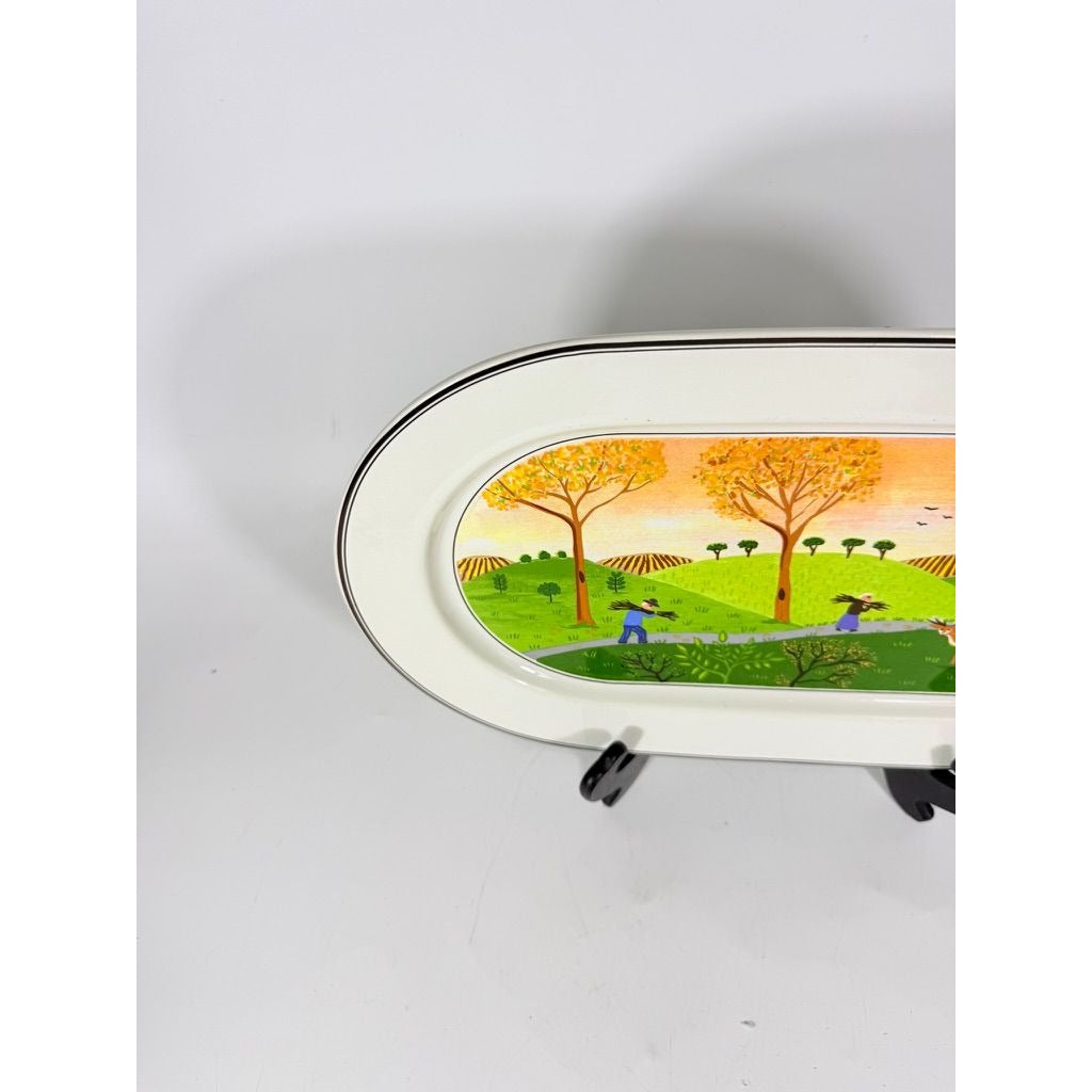 Villeroy & Boch Design Naif Porcelain 15-1/4" Oval Serving Platter Replacement China "Gathering Twigs" scene by artist Gérard Laplau Vintage