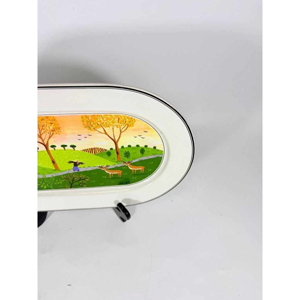 Villeroy & Boch Design Naif Porcelain 15-1/4" Oval Serving Platter Replacement China "Gathering Twigs" scene by artist Gérard Laplau Vintage