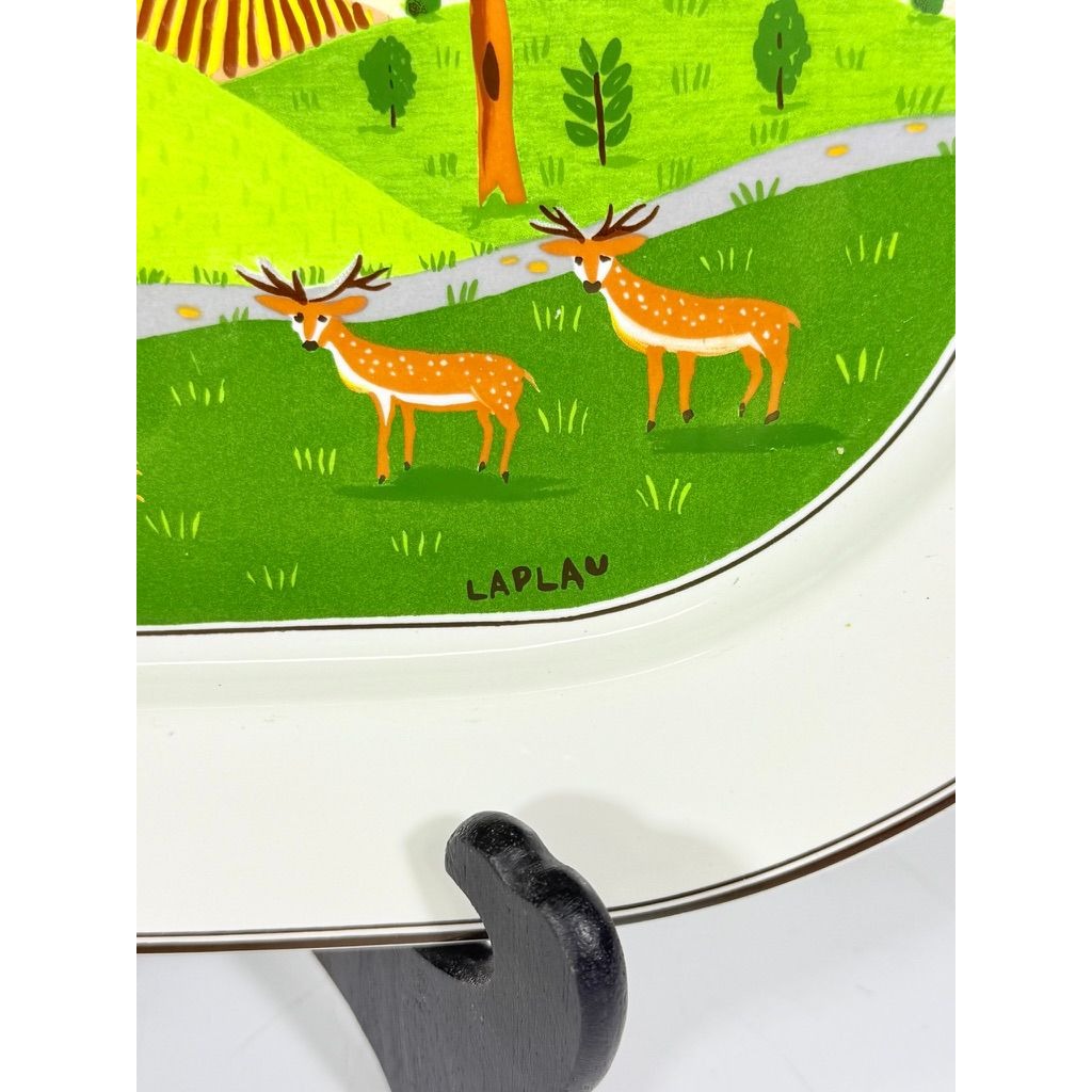 Villeroy & Boch Design Naif Porcelain 15-1/4" Oval Serving Platter Replacement China "Gathering Twigs" scene by artist Gérard Laplau Vintage