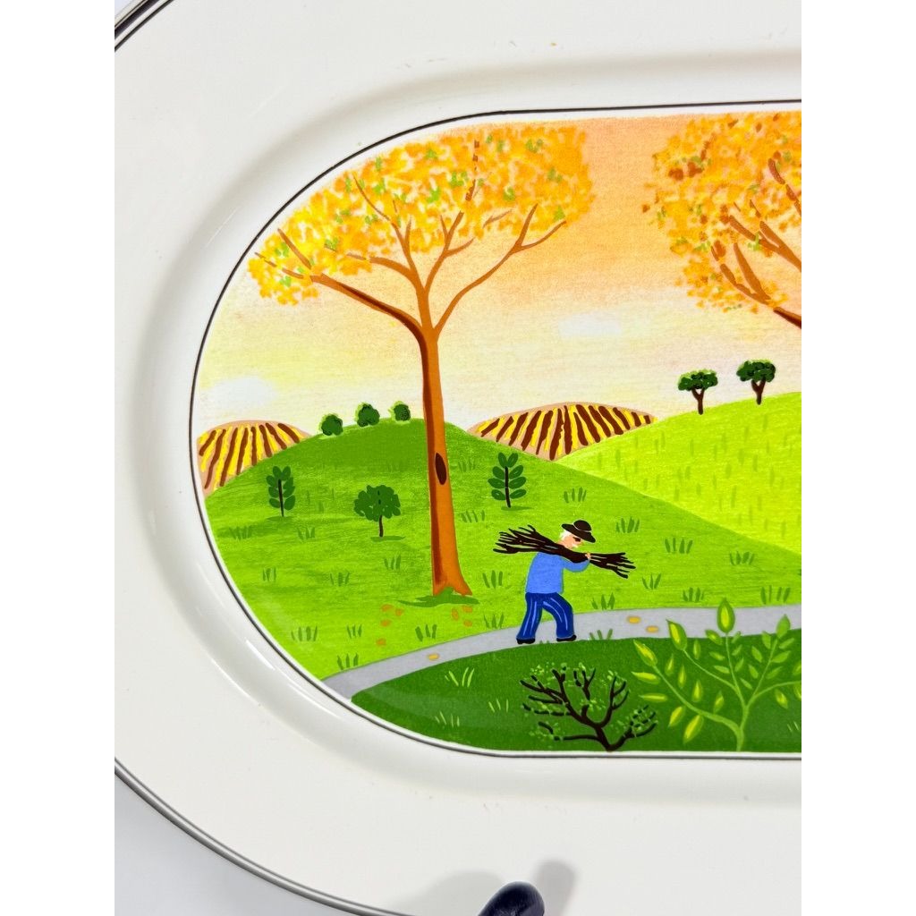 Villeroy & Boch Design Naif Porcelain 15-1/4" Oval Serving Platter Replacement China "Gathering Twigs" scene by artist Gérard Laplau Vintage