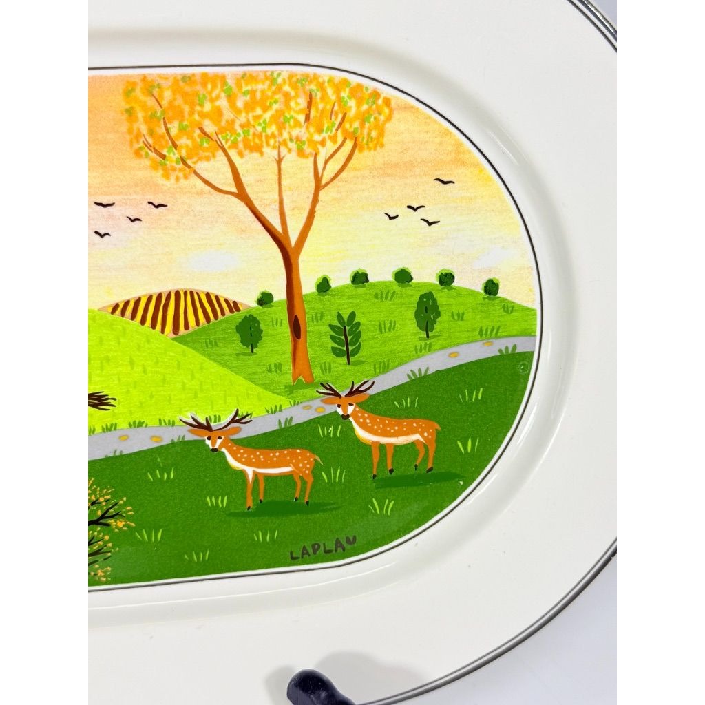 Villeroy & Boch Design Naif Porcelain 15-1/4" Oval Serving Platter Replacement China "Gathering Twigs" scene by artist Gérard Laplau Vintage