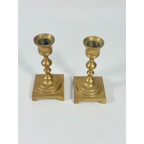 Solid Brass Candlesticks Pair set 2 Vintage Metal Traditional Table Home Decor Centerpiece Wedding Candle Holder English Decorative Accents