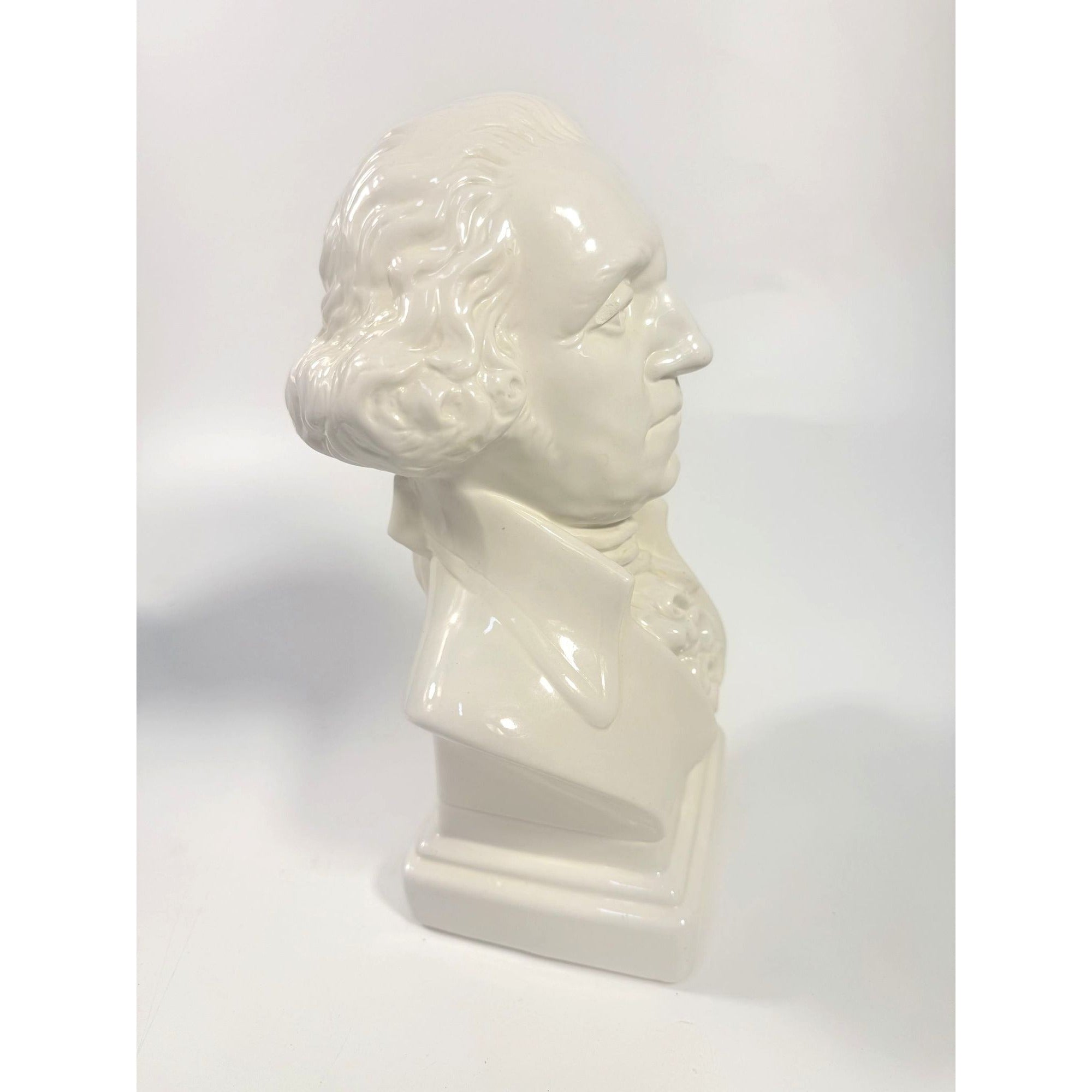 George Washington Bust Statue Ceramic Mold White Glazed Presidential 250th Commemorative United States President Americana Home Office Decor