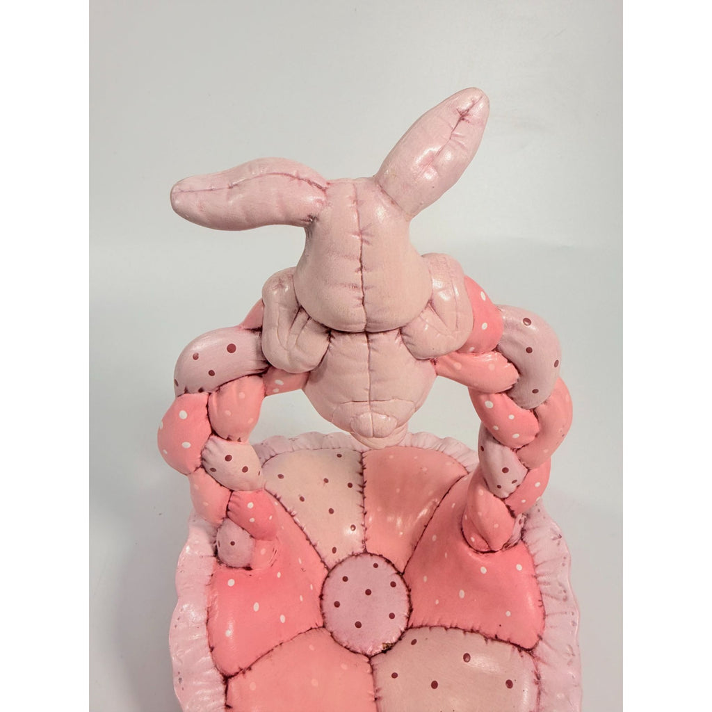Easter Basket Ceramic Hand Painted Dana's 1985 Puffed Pillowed Ruffled Cloth Ceramic Basket Pink Polka Dot Kitschy Spring Home Decor