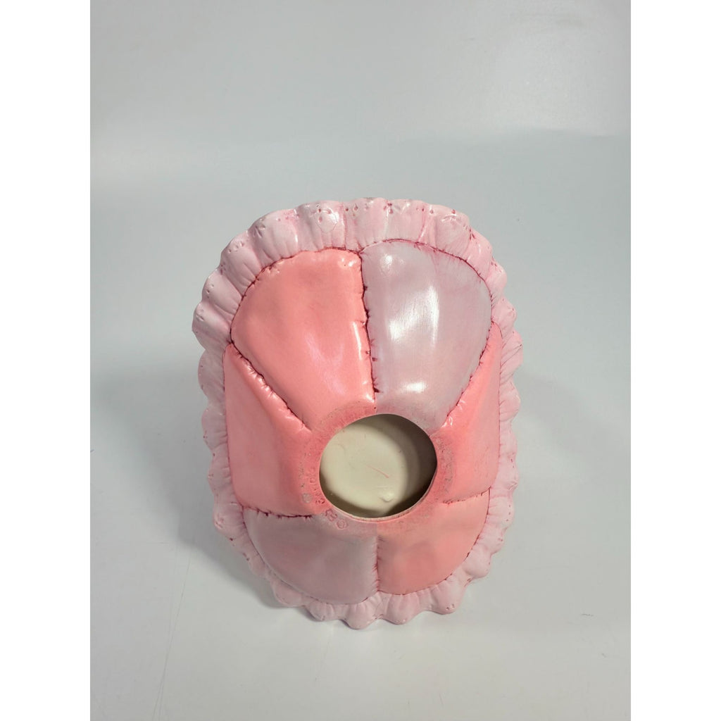 Easter Basket Ceramic Hand Painted Dana's 1985 Puffed Pillowed Ruffled Cloth Ceramic Basket Pink Polka Dot Kitschy Spring Home Decor