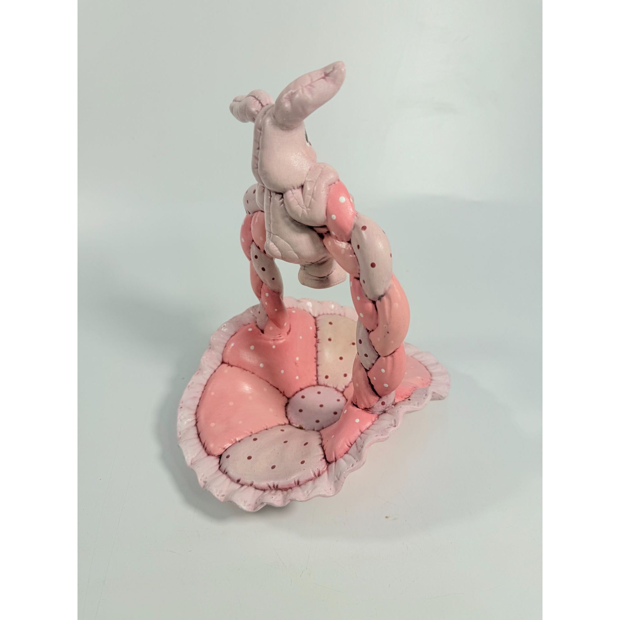 Easter Basket Ceramic Hand Painted Dana's 1985 Puffed Pillowed Ruffled Cloth Ceramic Basket Pink Polka Dot Kitschy Spring Home Decor