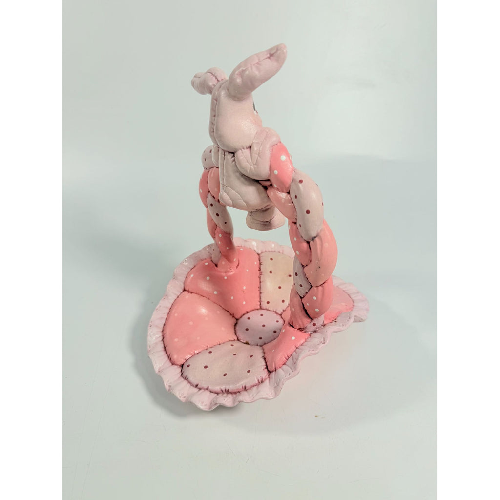 Easter Basket Ceramic Hand Painted Dana's 1985 Puffed Pillowed Ruffled Cloth Ceramic Basket Pink Polka Dot Kitschy Spring Home Decor