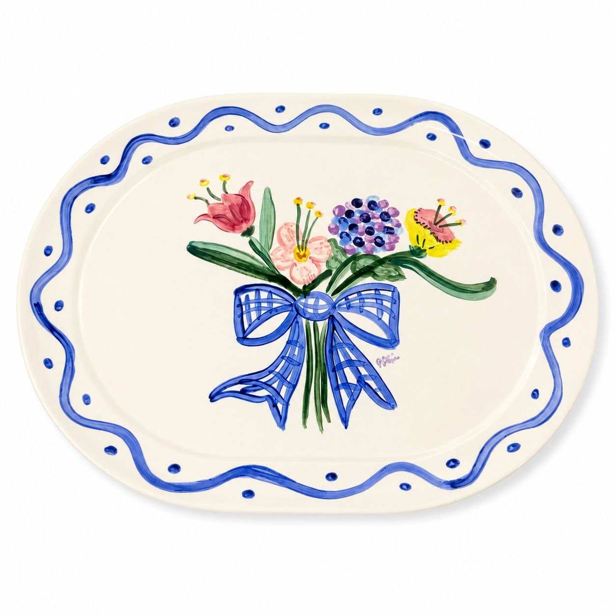 Serving Platter Hand Painted Flowers Made in Charleston PAKL Hostess Pieces Gallery Wall Art Floral