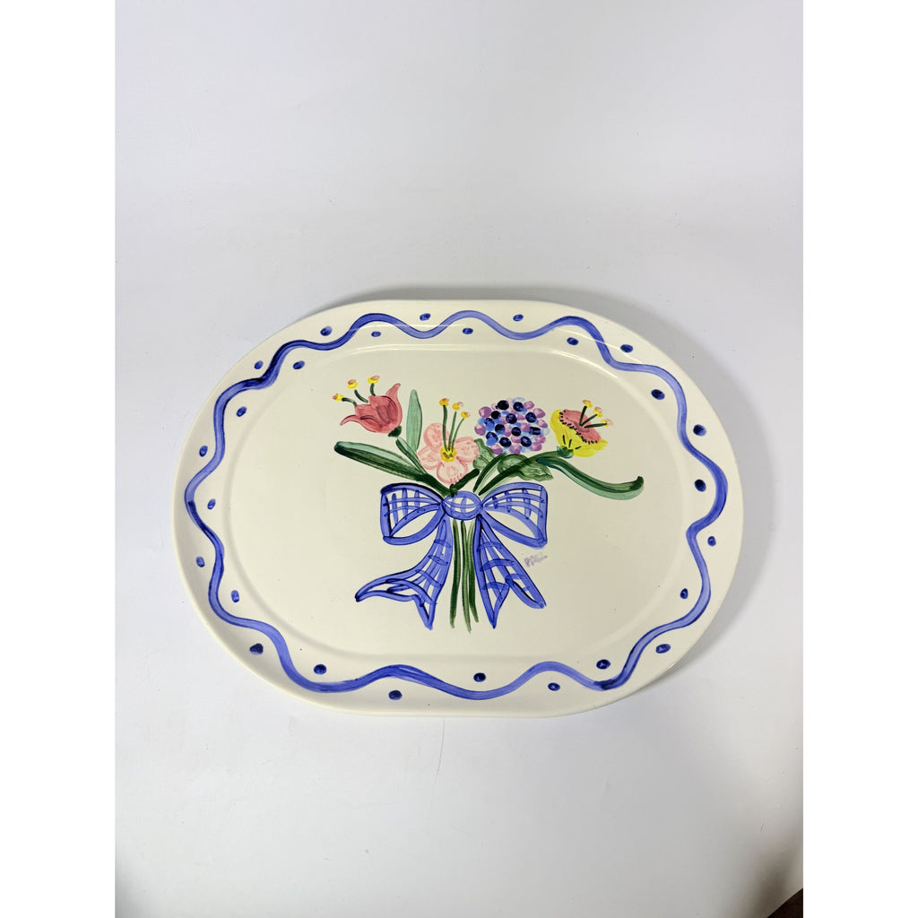 Serving Platter Hand Painted Flowers Made in Charleston PAKL Hostess Pieces Gallery Wall Art Floral