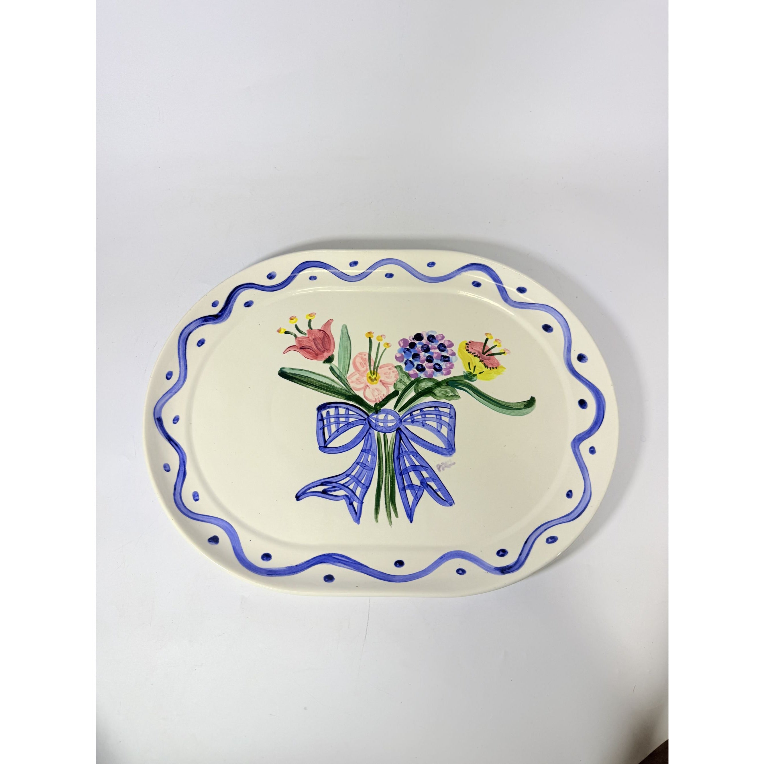 Serving Platter Hand Painted Flowers Made in Charleston PAKL Hostess Pieces Gallery Wall Art Floral